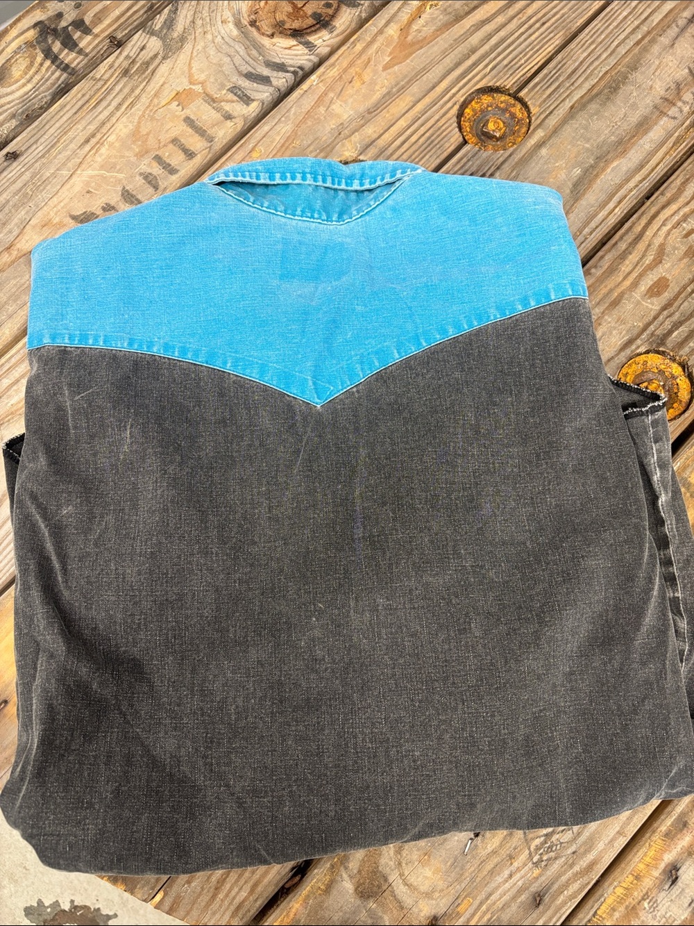 Wrangler TwoTone Denim Western PearlSnap Shirt Black&Turquoise Size 16 1/2 - 34 - Picture 5 of 5